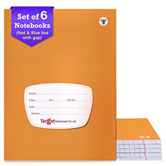 Target Small Notebooks Four Line 172 Ruled Pages | Soft Brown Cover | 18 cm x 24 cm Approx | Red and Blue Line Writing Practice Books | Pack of 6 Books | GSM 58
