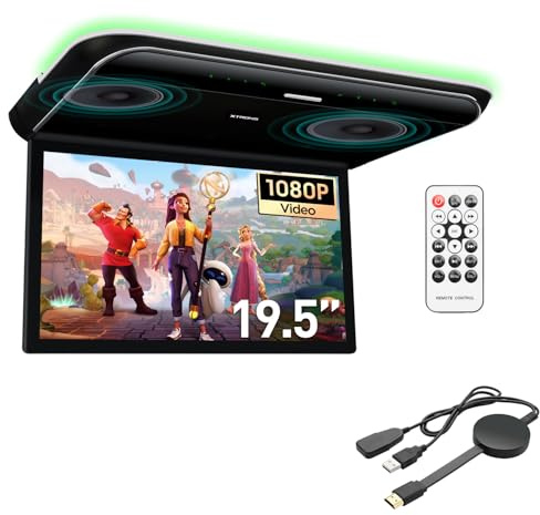 XTRONS 19,5 Zoll HD-Digital TFT 16: 9-Bildschirm-Auto-Overhead-Video Ultradünner Autodach-Player mit integrierten HDMI/AV/USB-Lautsprechern und Buntem Aura-Licht
