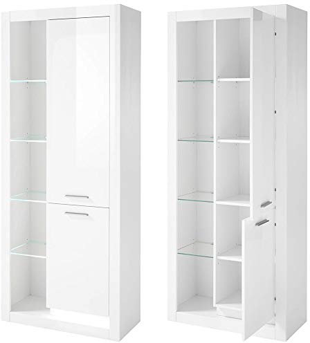 Lomadox Vitrinenschrank Mailand-61, modernes und Zeitloses Design, in Hochglanz Weiß - B/H/T: ca. 80/195/37 cm