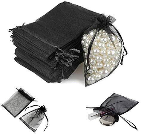 TFSYLISA Bolsas de Organza de Regalo 10X15 cm Organza y Bolsitas con cordón Bolsitas de Tela para Regalos para Joyas Caramelo Recuerdo Negro 50pcs