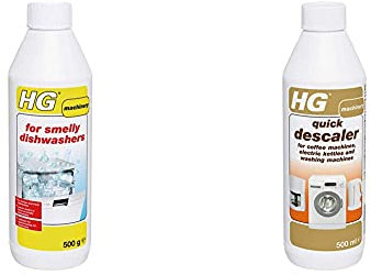 HG for Smelly Dishwashers 500 gr - Effective Dishwasher Cleaner & 174050106 Quick Descaler 500 ml - for Coffee Machines, Kettles and Washing Machines - Removes Scale and Limescale Effectively