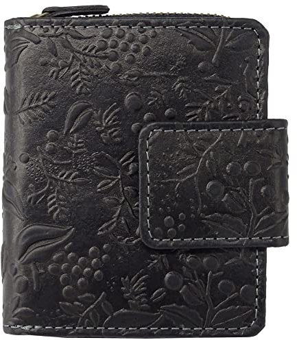 Hill Burry Damen-Geldbörse Klein | Mini Frauen-Portemonnaie aus echtem Leder | Kleine sichere RFID Damengeldbörse | Geldbeutel mit viele Kredit-Karten-Fächer | Slim-Wallet Münzenfach (schwarz)