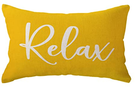 ULOVE LOVE YOURSELF Relax Lumbar Throw Pillow Case 12×20 Inch Housewarming Gifts Farmhouse Yellow Decorative Rectangular/Waist Cushion Cover for Sofa Beach Porch Bench Decor (12×20, Yellow)