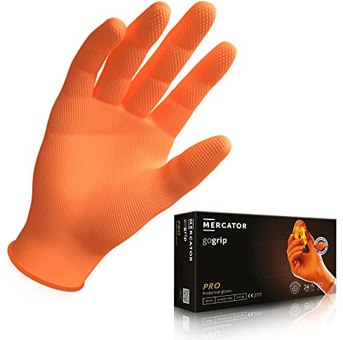 Nitrilhandschuhe MERCATOR GoGrip Orange, Einmalhandschuhe, puderfreie Einweghandschuhe, Größe: L - 500 Stück