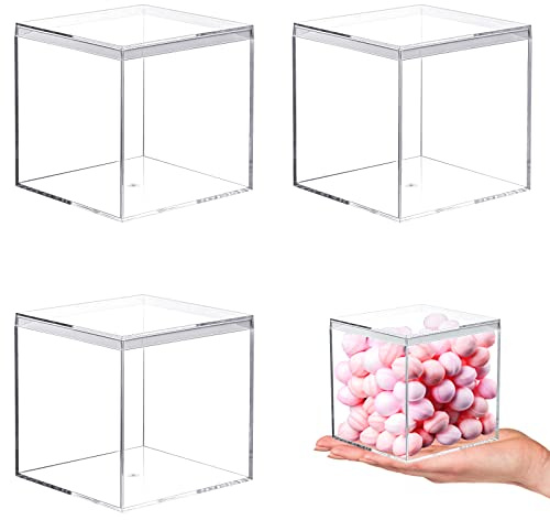 Kamehame Acrylbox mit Deckel 3 Stück 8,5x8,5x8,5 cm Kleine Transparente Quadratische Acrylbox Schaukasten Durchsichtige Aufbewahrungsbox für Schmuck, Vitrine, Aufbewahrung und Süßigkeiten Verpackung