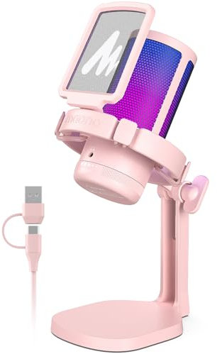 MAONO Microfono Gaming, USB Micrófono Condensador con Cancelación de Ruido para Streaming Podcast Studio, Compatible con PS5/PS4/Mac con Luces RGB Controlables, Botón de Silencio, Control de Ganancia