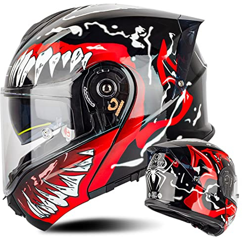 Modularer Motorradhelm Klapphelm Männer Und Frauen Mit Doppelvisier ECE-Zugelassener Rollerhelm Modularer Integralhelm Sturzhelm für Damen Herren Erwachsene, Rot Schwarz-XL(61~62cm)