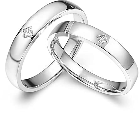 AMDXD Goldschmuck Ringe Diamant 0.08ct, Preis für 2 Verlobungsring 950 Platin Quadrat Design Solitärring Freundschaftsringe Diamantring, Damen 60 & Herren 67