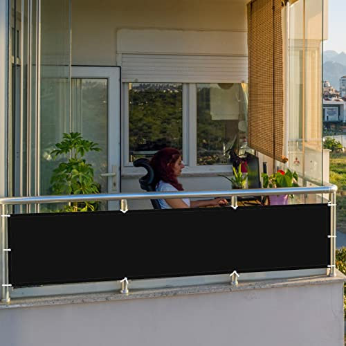 Balkonbespannung 140 x 350 cm Staubschutz Sonnenschutz Sun Segel HDPE aus Starken Material für Balkon Garten Balkongeländer, Schwarz