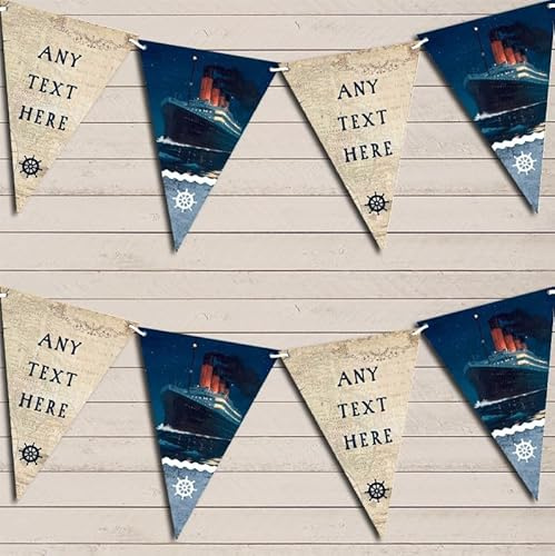 Fingerprint Designs Vintage Nautical Map Sea Ship Titanic Personalised Birthday Party Bunting - Hanging Decoration - Decorative Banner Garland Supplies