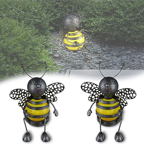 bmf-versand® Solarlampen für außen 2er Set - Biene Garten Deko draußen LED aus Metall IP44 - Gartendeko Wetterfest Gartenfiguren Gartenbeleuchtung Solar Solarleuchte
