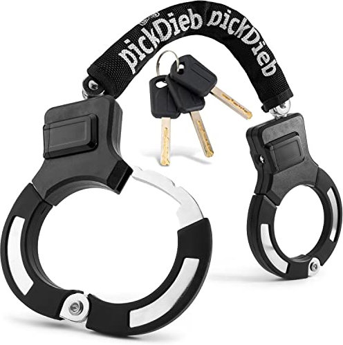 pickDieb Handschellenschloss für Fahrrad, E Scooter & Roller - Fahrradschloss Handschellen für E Bike extrem Robust & hohe Sicherheit - Massives Schloss mit 9 Gliedern und Kettenschutz - keine Kratzer