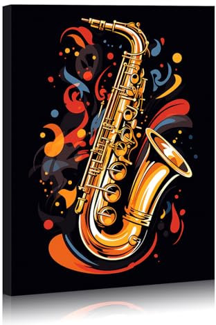 Saxophon Musikinstrument Wandkunst Leinwand Gemälde Drucke Gerahmtes Kunstwerk Saxophonisten Geschenke für Wohnzimmer Esszimmer Schlafzimmer 30,5 x 40,6 cm