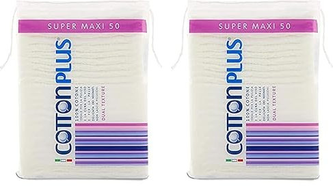 Cotton Plus Super Maxi 50 pz. - LINEA BEAUTY | DISCHETTI PRETAGLIATI 100% PURO COTONE | Dischetti struccanti XL per la pulizia del viso. (Confezione da 2)