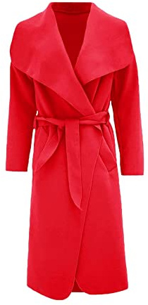 MMK® Women’s Long Waterfall Italian Duster Trench Coats - Ladies Winter Wear Long Sleeve French Belted Oversized Jacket (Red, 16-18)