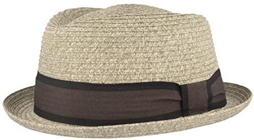 Breiter Strohhut Trilby Sommerhut Pork Pie Sonnenhut 100% Papier Hut knautschbar, farbige Ripsb-Garnitur, Hautfreundlich & Bequem