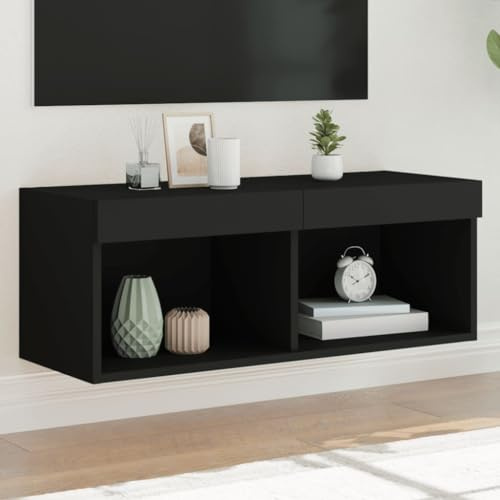 NITCA Mobile Porta TV con Luci LED,Mobile TV Soggiorno,Mobile per TV, Mobile con Cassetti Porta TV,Sospeso Cassetto Sospeso Mobile TV, Nero 80x30x30 cm
