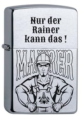 Zippo Benzinfeuerzeug Maurer Superheld personalisiert Gravur Wunschtext Name Personalisieren Zunft Sturmfeuerzeug Chrome Brushed Geschenk (Motiv 4: Reparieren)