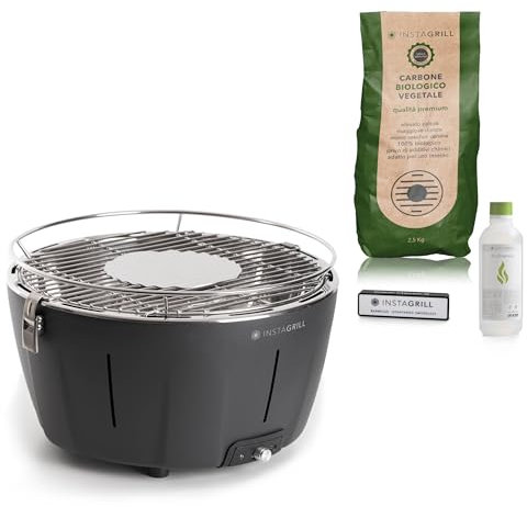 Classe Italy | Barbecue da Tavolo a Carbonella senza fumo. Con Batteria, Carbone e Gel INCLUSI. Barbecue portatile, si accende in soli 5 minuti. Grill da Campeggio. PAK Nero Antracite