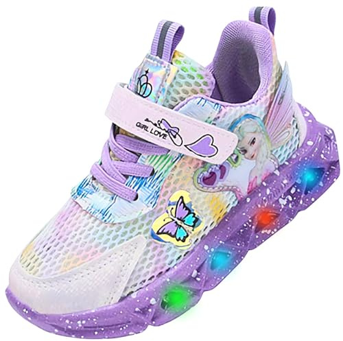 Vorkhuaeri Scarpe LED con Luci per Bambina, Scarpe da Ginnastica Luminose per Bambine, Scarpe Bambini Bimba Tennis Sportive Illuminate Moda Natale (A3-Purple-Mesh,28)