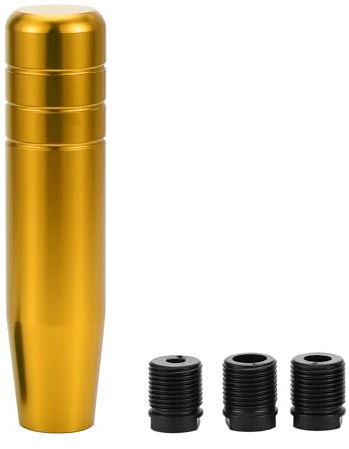 A ABSOPRO Pomo De Cambio 1Pc Para Autos Automáticos Y Manuales | Aleación De Aluminio, Tono Dorado, 13X3Cm, 16.6Mm, Adaptadores M8 M10 M12, Incluye 1 Pomo Y 3 Adaptadores
