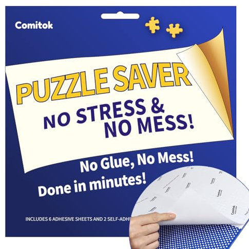 Comitok Preserve One 1000 Piece Jigsaw Puzzle Saver Sticker No Stress, No Mess No Glue - 6 Sheets 2 Adhesive Hangers
