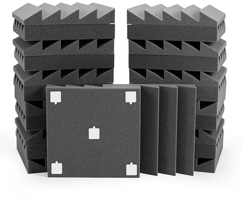 ROVSON Akustikschaumstoff Akustikpaneele 12 Stück mit Aufkleber, 30x30x5cm, Schalldämmung Wand Schallabsorber Akustikschaumstoff-Matten für Tonstudio, Podcasts, Youtube-Zimmer, Anthrazit