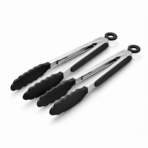 Silk Route Home Black Silicone Tongs 2 Pack – 9 Heat Resistant