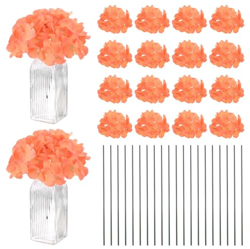 M METERXITY 40 Pcs Fleurs d'Hortensia en Soie, Têtes de Fleurs Artificielles avec 40Pcs Tiges, Fleurs d'Hortensia Complètes pour Décoration Intérieure/Mariage/Noël/Fête [Jaune Orange]
