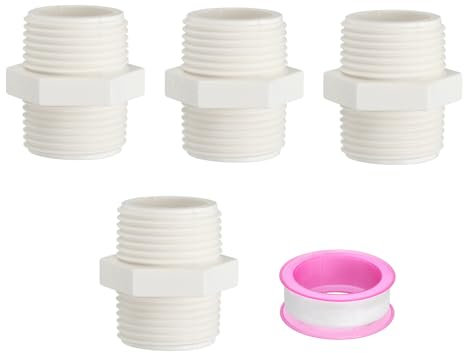 PATIKIL Raccordi per Tubi in PVC Nipplo G 1, 4pz Maschio a Maschio Accoppiatore Esagonale Connettore Dritto con Nastro Idraulico per Serbatoi d'Acqua, Bianco