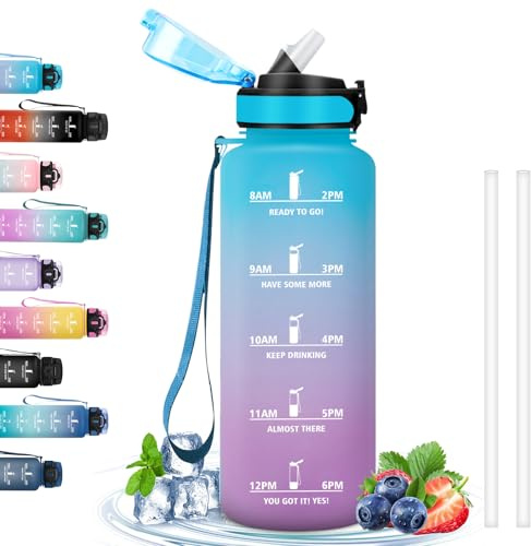Grsta 1.5 litros, con Pajita, Botella Reutilizable, Marca de Tiempo, Botella de Agua Deportiva, Botella de Agua para Gimnasio, Correr, Ciclismo, Senderismo