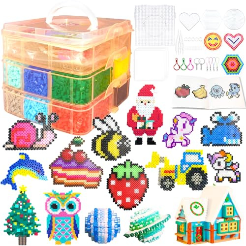 11000 Pezzi Perline da Stirare, 20 Colori Perline a Fusione con Custodia, Pegboard, Guida Utente, Decorazioni, Creativo Regali Compleanno Natalizio Fai Da Te per Bambini di 5+ Anni (5MM)