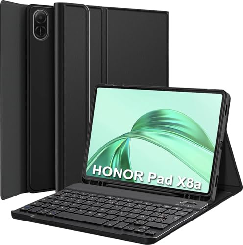 Nanhent Clavier Coque pour Honor Pad X8a 11 Pouces 2024 Tablette, avec Porte-Stylo, AZERTY Français Amovible Bluetooth sans Fil Clavier Étui Housse (Honor Pad X8a)