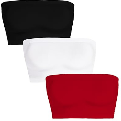 Womens Tube Tops Summer Bandeau Casual Crop Top Going Out Strapless Tank Basic Short Shirt(3 Pieces Black,White,Red,S)