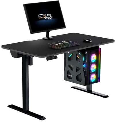 LeetDesk Entry Bundle: Elektrisch höhenverstellbarer Gaming Tisch inkl. Deskpad Black Noise – Ergonomischer Gaming Schreibtisch und PC Tisch – Schwarz, 120 x 70 cm