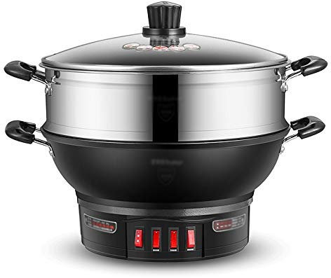 CHFYIJYHM Wok-sartén eléctrica for el hogar, Cocina eléctrica de Hierro Fundido, Cocina al Vapor, estofado, Cocina eléctrica integrada