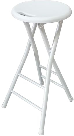 XQJLBZA Sgabelli da Bar Pieghevoli Alti 60/70 CM per Cucina, Sedile da Bancone Portatile Senza Schienale con Maniglia e Poggiapiedi, Sgabello da Colazione Pieghevole per Adulti(White,28(70cm))