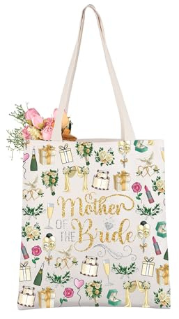 AKTAP Mother of The Bride Gifts Tote Bag Bridal Shower Wedding Party Shoulder Bridesmaid Proposal Gifts Bride Mom Floral Tote (TB, Mother of the Bride TE-HT)