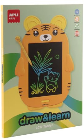 APLI Kids 19959 - Ardoise LCD en forme de tigre, ultralégère, pour dessiner et effacer facilement sans utiliser de papier.