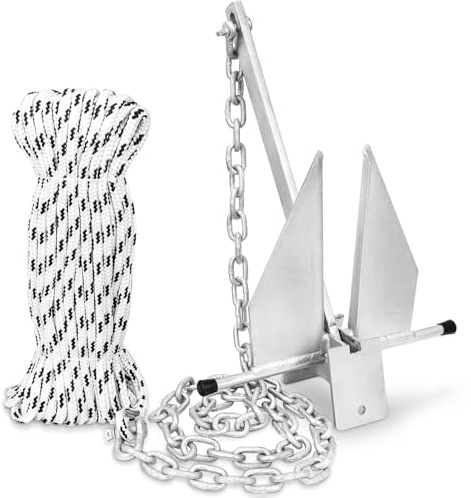 TUNORD Boat Anchor Kit Fluke Anchor with Chain and Anchor Rope Set for Boats Pontoon, Deck, Fishing, and Sail (12-22FT Boats, 8LB)