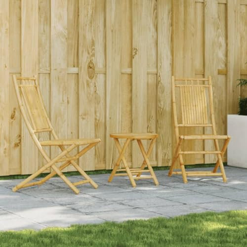 Fasba Bistroset 3-TLG., Balkonmöbel Klappbar, Bistrotisch Klapptisch 2 Klappstühle, Gartenmöbel Garnitur Balkonset Sitzgruppe, Bambus