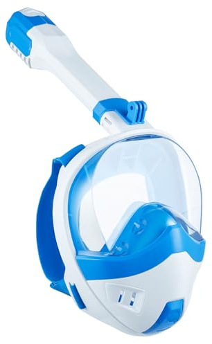 Lamker Maschera da snorkeling integrale per adulti con supporto per fotocamera rimovibile a 180°, vista panoramica, anti-perdita, colore bianco, S/M