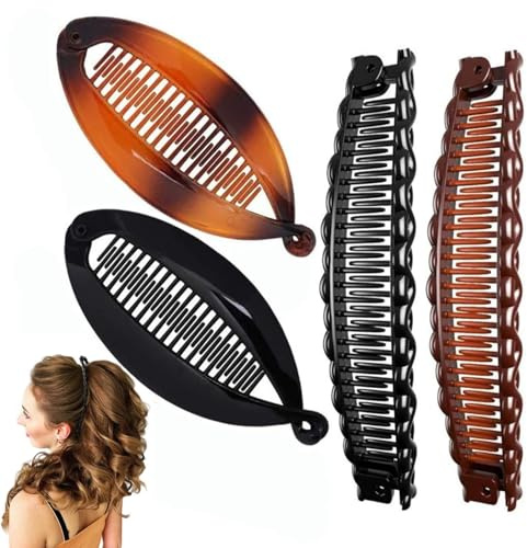 Guimey 4 Stück Banana Clip für dickes Haar – Haarspange Damen für Pferdeschwanz, große Haarklammer Vintage Fischschwanz Design, Bananenspange Haarclips für Hochsteckfrisuren & Alltag