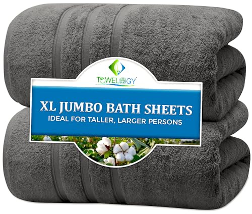Towelogy® Luxurious 100% Cotton Bath Sheets Extra Large | Super Soft, Thick, and Rapid Drying Jumbo Bath Towels | Suitable for Larger, Taller Persons | Hotel Quality Bath Sheets Set of 2 (Grey)