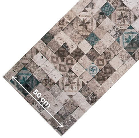 OLIVO.shop Küchenläufer, rutschfest, waschbar, Teppich für Küche aus PVC, schmutzabweisender Gummi, moderner Küchenläufer, nach Maß JOKE (MOSAIC Blau, 50 x 150 cm)
