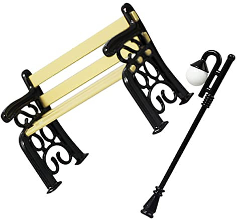UKCOCO 1ensemble Miniature Bench and Street Lantern Dollhouse Charming Park Furniture and Garden Light Decor for Scenes