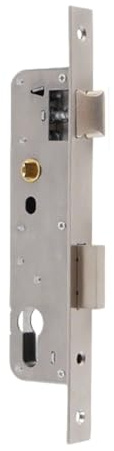 Serrure inox 85x30mm encastrable pour porte de jardin et métal, canon 25mm, 85mm, DIN ga/droite, languette U