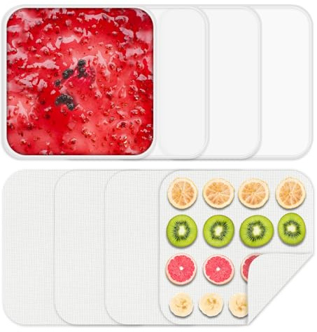 VarmBake 4 fogli in silicone per disidratatore con bordo, 4 fogli in silicone a maglia per disidratatore, tappetino in pelle di frutta per accessori per disidratatore per liquidi, erbe, carne e