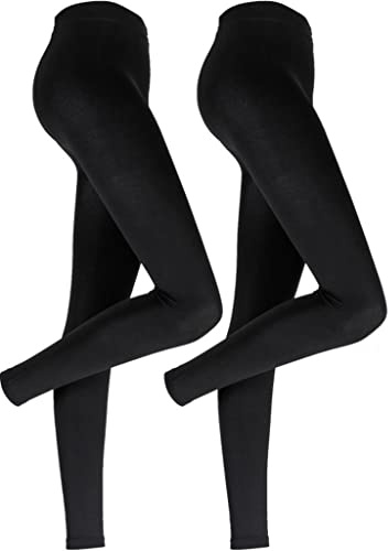 Palleon Lot de 2 leggings thermiques pour femme - Noir - Legging d'hiver chaud avec doublure en polaire - Opaques et élastiques, Noir , XXL-3XL