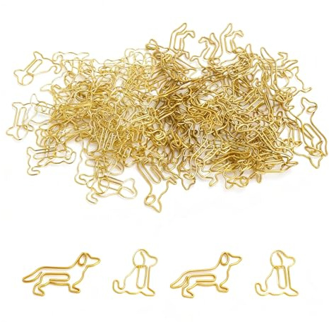 KQDRAVINE Büroklammern Motiv Hund 100 Stück – goldene Metall Büroklammern mit Dackel- und Sitzhund-Design, Dekorative und LustigeBüroklammern für Dokumente, Lesezeichen, Büro und Schule